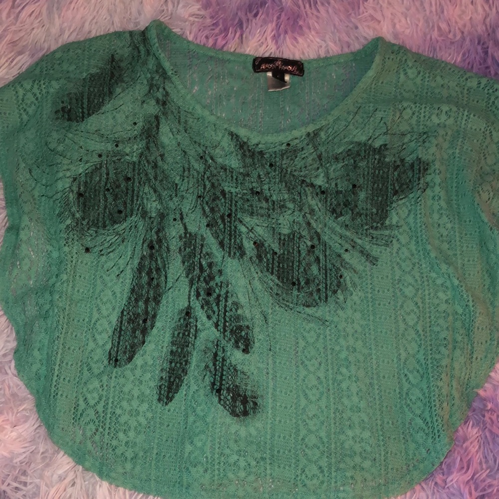 Almost famous size S blue knitted top with feathers